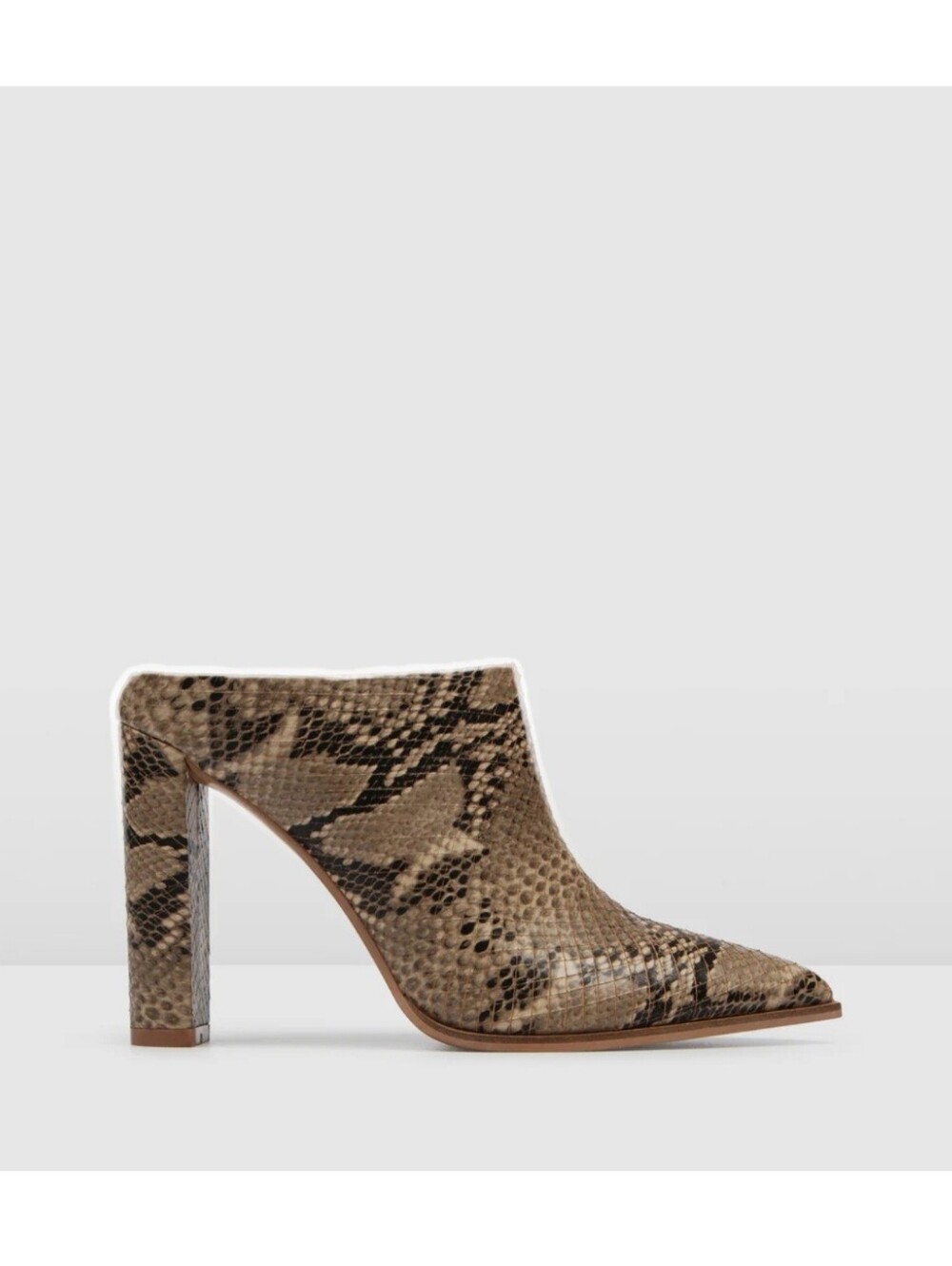 JO MERCER Leather Mule Heels, Snake Animal Print LEAH Shoes Tan Brown - Picture 11 of 11